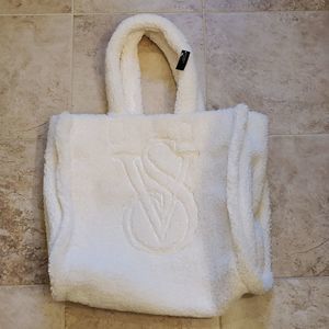 Victoria's Secret sherpa ivory tote NWT